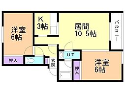 グランドールN34B棟 2LDKの間取図画像
