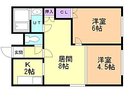 フェリーチェ 3階2LDKの間取り