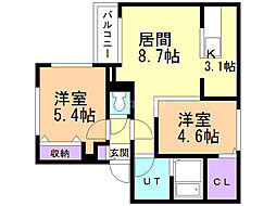 ブランシャールＮ15 4階2LDKの間取り