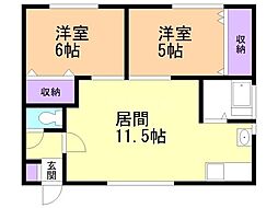 開華ハウスA 2LDKの間取図画像