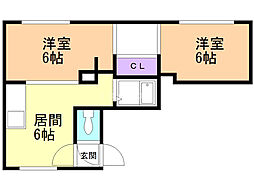 パール1いまいマンション 2DKの間取図画像