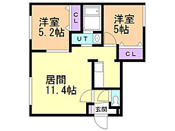 ソライエN36 2LDKの間取図画像