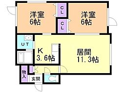 グランディハイム 2LDKの間取図画像