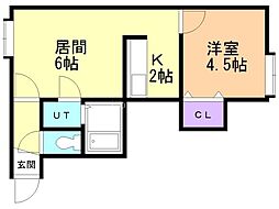 金盛マンションD 1DKの間取図画像