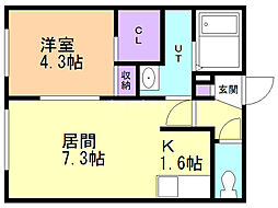 T147 1LDKの間取図画像