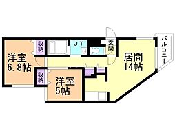 フランシーズ北10条 2LDKの間取図画像