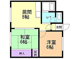 かばさわハイツ 2DKの間取図画像