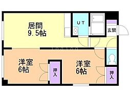 サパーハウス雅 2LDKの間取図画像