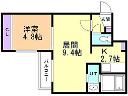 キングハウス環状通東 1LDKの間取図画像