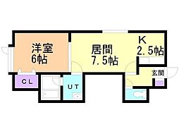 リトルスティングB 1LDKの間取図画像