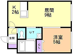 クラリス北16条B 1LDKの間取図画像