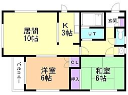 イースト北30条 2LDKの間取図画像