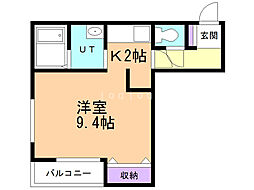 K'sガーデン 1Kの間取図画像