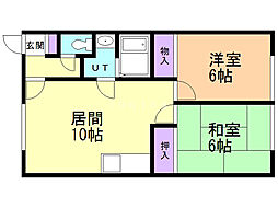 カーサー元町 2LDKの間取図画像