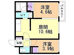 メニーズコート元町北 2LDKの間取図画像