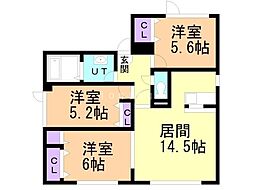 サンパティックメゾン栄C 3LDKの間取図画像