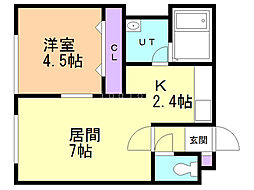 オリエンス38 1LDKの間取図画像