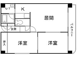 パークテラス百合が原 2LDKの間取図画像