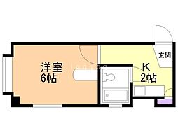 グロリーコート 3階1Kの間取り