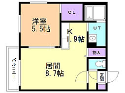 ル・ファール行啓通 2階1LDKの間取り