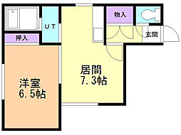 シングルコート南大通 2階1LDKの間取り