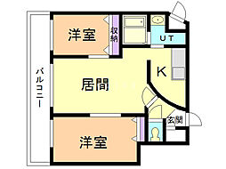 ピノグローブ伏見 4階2LDKの間取り