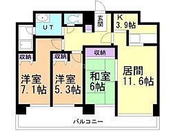 オリエンタルコート大友 14階3LDKの間取り