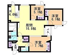 Ｂｅｌｇｒａｄｅ　Ｍａｒｕｙａｍａ：ベルグラードマルヤマ 2階3LDKの間取り