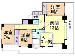 クリーンサッポロ医大西 12階3LDKの間取り