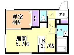 札幌市営東西線 西18丁目駅 徒歩9分の賃貸マンション 1階1LDKの間取り