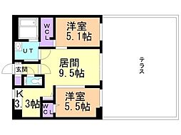 札幌市電2系統 東屯田通駅 徒歩3分の賃貸マンション 1階2LDKの間取り