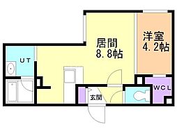 札幌市営南北線 幌平橋駅 徒歩24分の賃貸マンション 4階1LDKの間取り