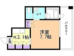 ラフィネタワー札幌南3条 5階1Kの間取り
