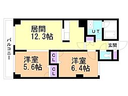 コンフォリア北三条 3階2LDKの間取り