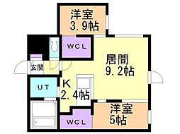 札幌市中央区南六条西13丁目マンション 2LDKの間取図画像