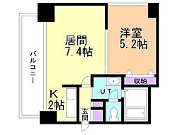 グランカーサ南11条 2階1LDKの間取り