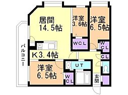 札幌市営東西線 西28丁目駅 徒歩10分の賃貸マンション 5階3LDKの間取り