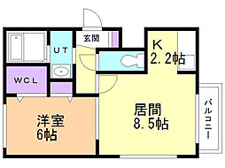 レジーナ南4条 2階1LDKの間取り