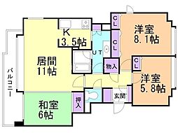 東急ドエルアルス知事公館 3LDKの間取図画像