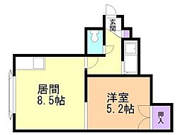 ヴィラウエスト 1LDKの間取図画像