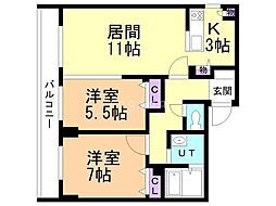 ラディア山鼻 2LDKの間取図画像