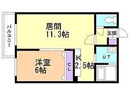 ポラリス中島公園 1LDKの間取図画像