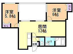 メニーズコート山鼻 2LDKの間取図画像
