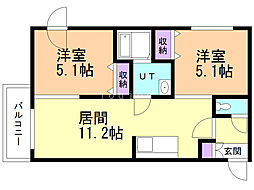 トレヴェンティ美術館西 2LDKの間取図画像