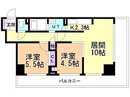 レジディア南一条 2LDKの間取図画像
