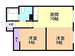 北円山コーポA棟 2LDKの間取図画像