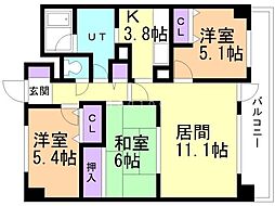 パーク・ノヴァ北円山 3LDKの間取図画像