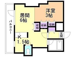 サンシャインシティ弐番館 1DKの間取図画像