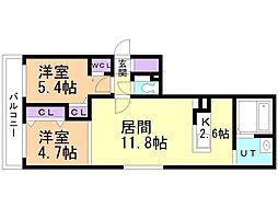 札幌市中央区南九条西15丁目マンション 2LDKの間取図画像