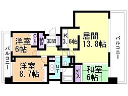 グレイスコート円山公園 3LDKの間取図画像